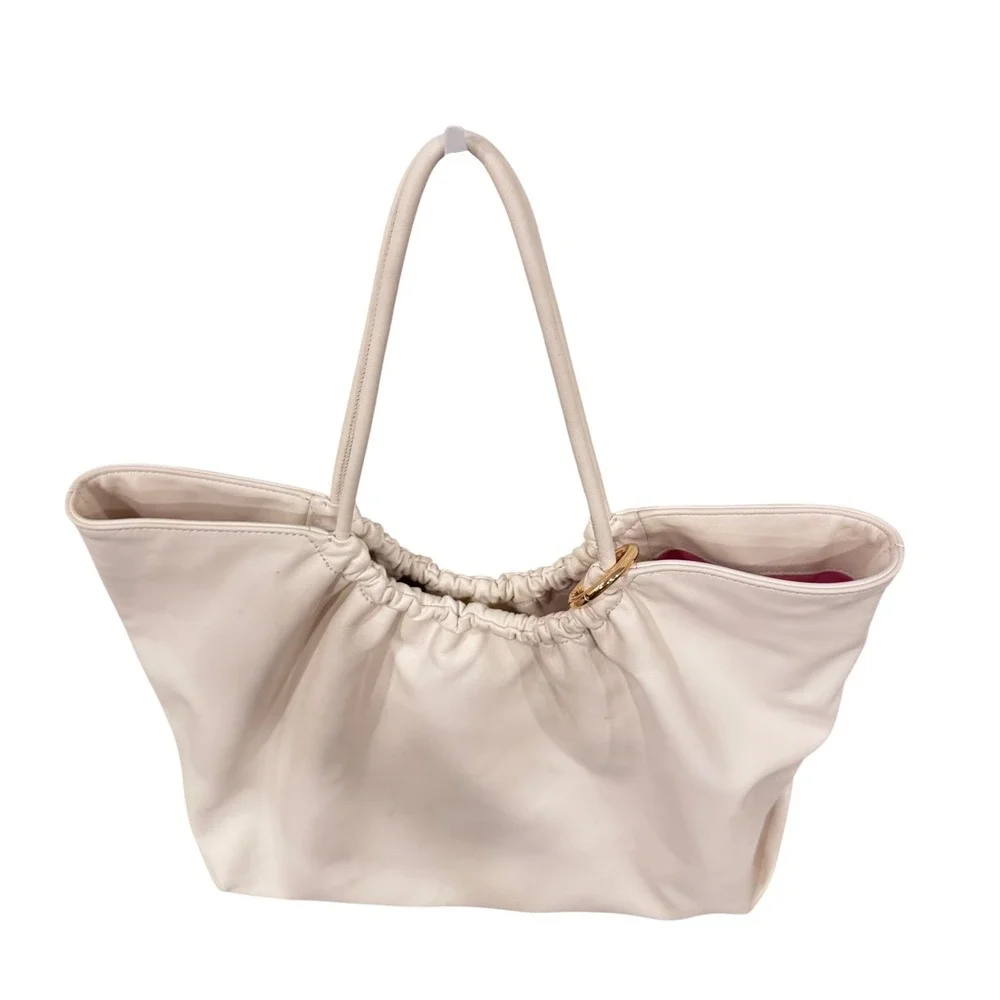LDT Lily Tote Bag White Nappa Leather Pink Inside Preloved 18x12x5 Slouchy$298 - Picture 2 of 16